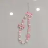 Cadena para teléfono móvil con cuentas de niña linda, cordón, flor acrílica, lazo, corazón con cuentas, funda de teléfono, adornos de cuentas de colores