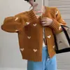 Nuevo Cárdigan de Punto Jacquard con Estampado de Corazones para Otoño/Invierno para Mujer, Cuello Redondo, Corte Holgado, Adelgazante, Versátil Abrigo Suéter con Cremallera, Top de Moda