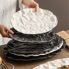 Prato de Peixe com Padrão de Tecido de Fábrica, Prato para Peixe Cozido Resistente a Altas Temperaturas, Louça de Hotel, Prato de Jantar com Textura Fosca de Alta Qualidade, Prato Oval