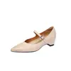 Sapatos femininos Mary Jane elegantes para o dia a dia, em couro de carneiro curtido vegetal, com aumento interno de altura, bico fino de salto médio, tira única, couro legítimo, coleção outono 2026