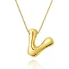Collar con colgante de 26 letras del alfabeto inglés, chapado en cobre transfronterizo, oro real de 18k, liso, de burbuja de globo, gordito, lindo, versión Q