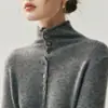 Suéter de punto de cachemira esponjoso como una nube con bordes enrollados, suéter casual de punto de dos vías, suéter de cuello alto para mujer de otoño e invierno