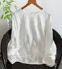 Top de bordado pesado estilo coreano, camisa pulôver solta de algodão puro com gola redonda em estilo cortês para mulheres, primavera