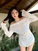 Traje de baño de tres piezas para mujer con pareo, tie-dye, estilo fresco, oculta el abdomen, adelgazante, conservador, adecuado para resorts y aguas termales, para bustos pequeños, estilo puro y seductor