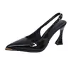 Zapatos de Tacón Alto Color Borgoña para Mujer, Estilo Nuevo, Puntera Cerrada, Correa Trasera, Punta Aguda Versátil, Boca Baja, Tacones de Aguja
