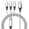 Mini línea de carga de nailon trenzada de uno a tres cables de datos, línea de datos universal multicabezal, línea de carga rápida tres en uno al por mayor