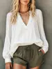 Nueva camisa de estilo francés con cuello en V y volantes de manga larga transfronteriza europea y americana de Amazon, top de moda con manga abullonada para mujer