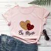 Nueva Camiseta de San Valentín con Estampado de Leopardo y Corazón, Sitio Independiente de Comercio Exterior Camiseta de Manga Corta con Cuello Redondo de Comercio Exterior
