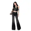 Tecido elástico de bambu transfronteiriço outono 2026 novo jeans feminino de cintura média-baixa, solto, não apertado, micro-flare