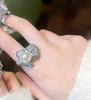 Anillo de Flor de Esmeralda Colombiana Gema vintage Chapado en Oro de 18K Zirconia Verde Malaquita Anillo de Pétalo