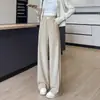 Pantalones de lana de espiga de pierna ancha para mujer, nuevo estilo otoño/invierno 2026, pantalones casuales suaves de pierna recta fluidos que estilizan
