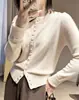 Cárdigan grueso de cachemira simple y versátil para otoño e invierno para mujer, cuello redondo, estilo retro francés, cárdigan de punto, manga larga, top corto