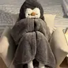 Pijama Cálido de Terciopelo Coral para Otoño e Invierno para Mujer, Bata Larga Súper Linda de Dibujos Animados de Pingüino Pequeño, Ropa para el Hogar de Dormitorio Estudiantil