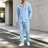 Conjunto con capucha para hombre de marca independiente transfronteriza con aspecto de lino, camisa casual de manga larga y pantalones largos, conjunto de dos piezas para la playa