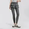 Pantalones Falda de Yoga de Cintura Alta con Volantes Falsos de Dos Piezas Sensación Nude para Mujer Correr Deportes Fitness Pantalones Ajustados Baile Pilates