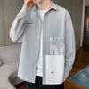 Jaqueta-camisa estilo japonês, patchwork casual moderno de estudante de Hong Kong, camisa de manga comprida de marca de moda única para homens, projetada para primavera e outono