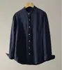 Nueva camisa de bolsillo de lujo ligera, camisa casual de manga larga de alta calidad, color liso estilo chino retro con cuello mao
