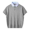 Camisa de Punto con Cuello para Hombre 2026 Estilo Americano Cuello de Camisa Top de Punto de Manga Corta para Hombre Verano Holgado Casual Moda Camiseta