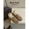 Versión de Cuero Genuino~Estilo Old Money Mocasines Forrados de Felpa para Mujer, Nuevas Botas de Nieve Cálidas de Invierno, Zapatos de Algodón Peludos sin Cordones