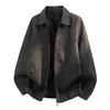 Jaqueta vintage de couro PU transfronteiriça para homens, nova, caimento solto, moderna, casual, estilo americano, gola lapela, jaqueta de motociclista, estilosa e descolada