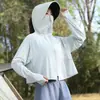 Camisa Protectora del Sol Delgada de Seda de Hielo Verano 2026 al por Mayor para Mujer con Visera de Vinilo Negra, Protección UV UPF50+