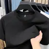 Camiseta masculina de manga curta de seda gelada de secagem rápida, nova moda de verão, cor sólida simples, malha respirável, camiseta masculina de manga curta com gola redonda