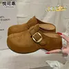 Sandalias retro cerradas sin cordones de cuero genuino para mujer, zapatos casuales tipo Birkenstock sin cordones para uso en exteriores, nuevo modelo de otoño