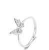 Anillo de cobre de mariposa de circonita microincrustada estilo frío de moda INS, anillo de alta sensación lindo de moda de lujo ligero