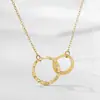 Chihang joias transfronteiriça personalizada clavícula aço inoxidável colar elegante simples duplo anel colar duplo anel redondo corrente martelada