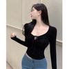 Dulce y picante camiseta básica con cordón otoño e invierno manga larga cuello en V corto top ajustado sexy comercio exterior Venta al por mayor