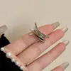 Anillo Abierto de Metal con Textura de Alas de Mariposa de Tres Capas, Versión Ancha Ajustable, Elegante, Versátil, Anillo para Apilar