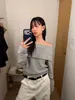 Em Estoque Inverno 2025 Novo Estilo Coreano Dongdaemun Mo*Oha Blusa de Tricô Slimming Off-Shoulder Manga Longa