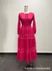 Miyake Miyake Moda Transfronteriza Europea y Americana Tallas Grandes para Mujer Otoño Nuevo Vestido Delgado con Aberturas de Encaje Africano