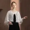 Manto de renda para noiva, capa curta de renda com cílios vazados para casamento, proteção solar para ombros à noite, atacado