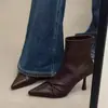 Botines elásticos de punta fina y tacón fino para mujer 2026, Botas elegantes de tacón medio adelgazantes para otoño e invierno, Botines cortos de moda en color marrón