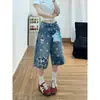 Shorts Jeans Chao Li com Patch de Estrela em Estoque para Mulheres, Verão com Caimento Solto e Design de Bordado de Cachorro, Calças de Perna Larga