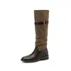 Botas de Caballero para Mujer de Piel de Vaca + Color Inverso de Piel de Vaca, Nuevo Estilo de Invierno, Punta Redonda, Tacón Medio, Hebilla de Cinturón, Botas Plisadas para Mujer