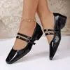 Novos sapatos Mary Jane de salto baixo para vendas transfronteiriças, sapatos de trabalho profissionais estilo coreano com bico quadrado na cor bordô, sapatos simples femininos de tamanho grande