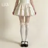 Calcetines de Algodón Puro con Cordones hasta Media Pantorrilla para Mujer, Calcetines de Encaje con Cinta para Primavera y Verano hasta la Rodilla, Calcetines de Pantorrilla Lolita