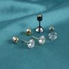 Pendientes de acero inoxidable de 0,8 mm con borde cruzado, chapados en oro, con circonita blanca, rosca externa, diseño cilíndrico y bola de diamante.