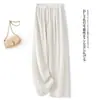 Pantalones de pierna ancha 100% poliéster para mujer, estilo fino de verano, nuevo modelo 2026, pantalones rectos fluidos de seda helada hasta el suelo
