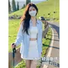 Cárdigan Blanco Casual Holgado Estilo Perezoso para Mujer, Ropa Exterior de Verano Delgada de Manga Larga, Chaqueta Camisa Protectora Solar de Seda de Hielo Petite