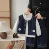 Chaleco de Pana Artístico con Bordado Floral 3D para Niñas Jóvenes, Top con Cuello Volante, Pantalones Jogger Bordados