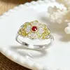 Anillo Abierto de Plata de Ley S925 Yunchaoxuan Nuevo Estilo Chino Filigrana Hueca Vintage Electrochapado Bicolor Tendencia Nacional Gama Alta