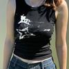 Moda Distintiva Estampado Graffiti Top Cuello Redondo Primavera y Verano 2024 Calle Contraste de Color Ajustado Adelgazante Spice Girls Chaleco Pequeño para Mujer
