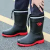 Botas de lluvia hasta la pantorrilla para hombre, botas de lluvia antideslizantes, zapatos impermeables estilo coreano, botas de agua de pesca de moda, zapatos de goma duraderos para adultos para lavar el coche
