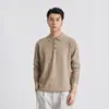 También, Camisa de Punto con Cuello Polo de Lyocell para Hombre Otoño Color Sólido Holgada para el Trabajo Sencilla Suéter Top de Manga Larga