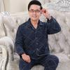 Traje de Algodón Puro de Manga Larga Grueso Sándwich de Algodón Aire Acolchado Fino Pijamas Otoño e Invierno Ropa de Casa Masculina para Mediana Edad y Adultos Mayores