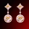 [Colección de Flores] Pulsera de Trébol de Cuatro Hojas Fritillaria Versión Alta Collar de Diamante Redondo Anillo de Diseño de Lujo Alto Pendientes para Mujer