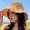 Chapéu de Sol de Palha Novo Estilo Verão para Mulheres, Aba Larga, Proteção Solar, Dobrável, Decoração Floral, Versátil para Praia e Sol